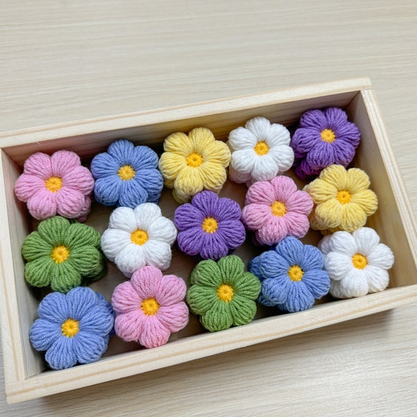 5/10/15/20 Puff Flower Crochet Applique For Sweater Decoration, 3D Puff Flower Applique Scrapbooking, White Daisy Flower Patch  For Clothes