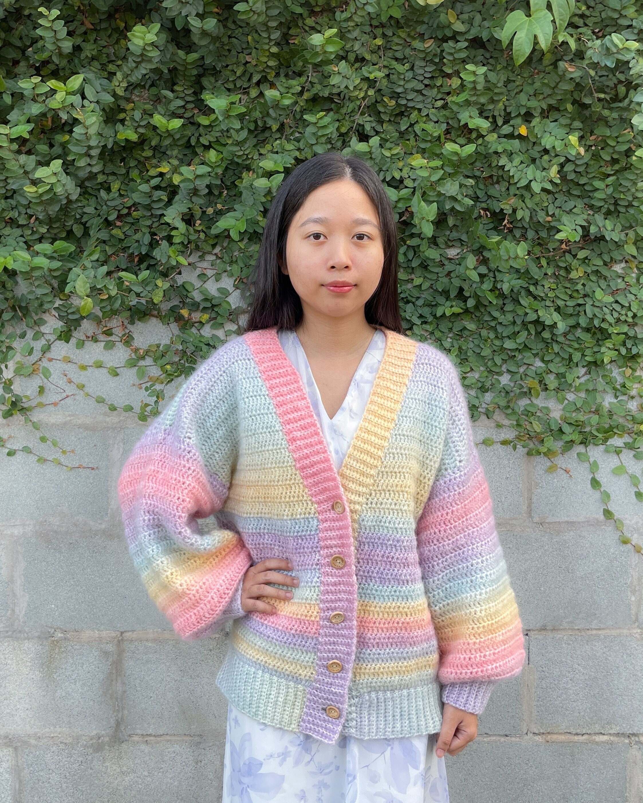 Fuzzy Rainbow Tie Dye Hand Knit Sweater, Pastel Cardigan Women, Modern  Crochet Cardigan Sweater, Cozy Cardigan Knitting, Cardigan Oversized