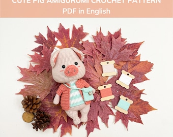 Patrón PDF de amigurumi de cerdo kawaii en inglés, tutorial de cerdo lindo de crochet, descarga instantánea del patrón de crochet en PDF, regalos de cerdo amigurumi para hacer uno mismo