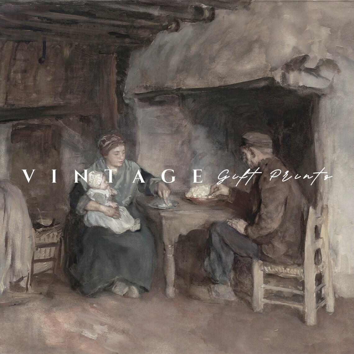 Lunch in A Peasant Family Watercolor Vintage Farmhouse Print Etsy
