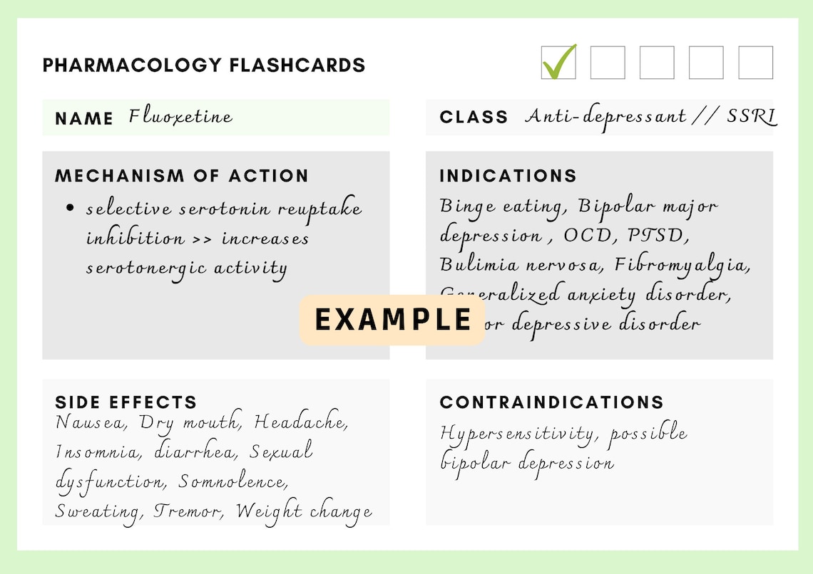 Printable Pharmacology FLASHCARD Template Study Helper for Medicine
