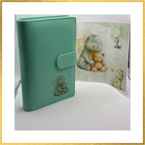 A6 Planer in Mint mit Dino & Teddy | Sparbuch für Kinder | Sparvorlage Taschengeld sparen | Geburtstagsgeschenk Kinder | Budget Binder