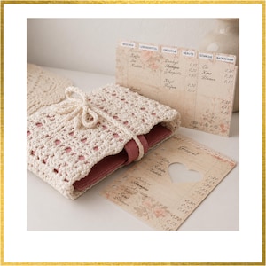 Vintage Budget Binder Set A6 mit Häkelhülle | personalisierte Register | handgemachte Geldumschläge | Kassenbuch Tracker | Umschlagmethode