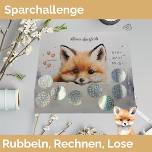Sparchallenge  | Klappkarte Sparvorlage für deinen Binder A6 | Mix-Challenge Rubbelkarte, Rechnen und Lose ziehen | Sparspiele