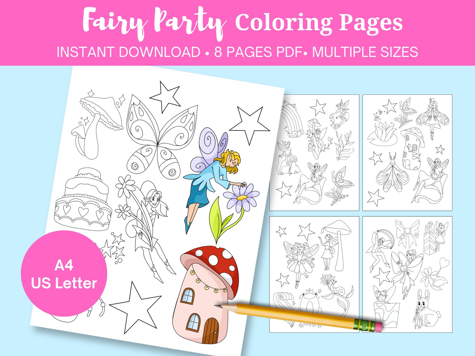 Fairy Coloring Sheets and Pages for Kids Fairy Party Theme - Etsy