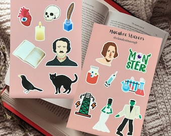 Edgar Allan Poe Raven and Mary Shelley Frankenstein Macabre Planner Sticker Set