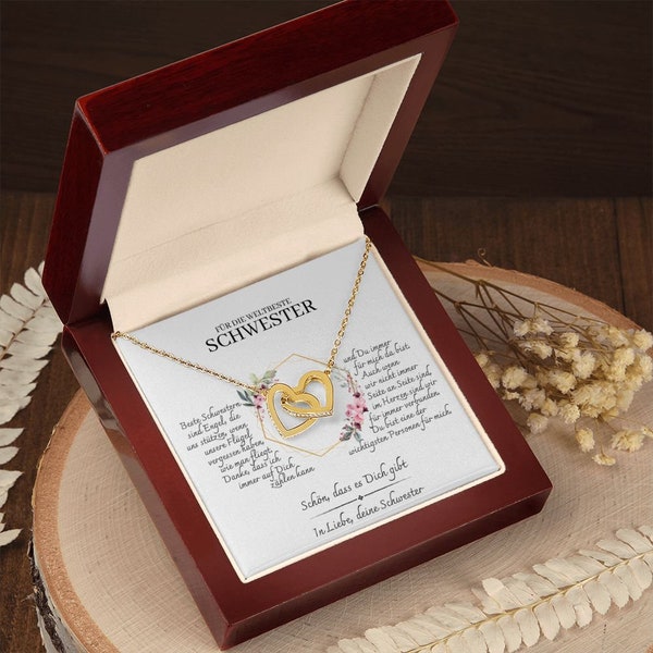 Schwester Geschenk - Ineinandergreifende Herzkette | Schwester Halskette | Geschenke für Weihnachten | Personalisierte Geschenke | 14k Kette