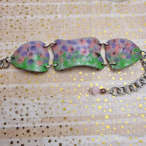 flower print bracelet with sterling silver