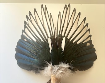 Scottish Magpie Wing Smudge Fan, Moonstone Aventurine Shamanic Tool