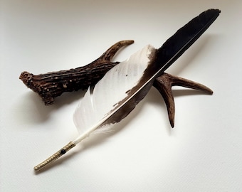 Sperwer smudge verenstokje, zwart toermalijnkristal, goudleer