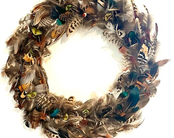 Real Scottish feather wreath. Simply stunning wall art. bird feather decoration.