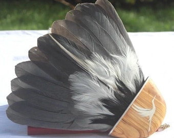 Scottish Grey Heron Tail sacred shamanic smudging fan with olive wood  moon gazing hare energy cleansing pagan wicca ceremony sage smudging