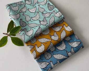 Zero waste hankies / handkerchief set of 3 chicken designs with integrated pocket