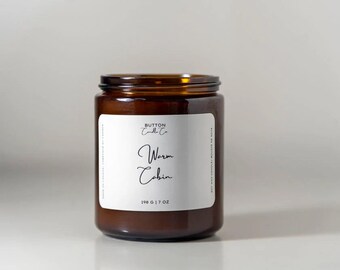 Warm Cabin, Soy Candle, Amber Jar, Pomegranate Apple Rose Jasmine Woods, Candles