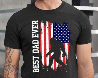 Best Dad Ever Shirt, Bigfoot USA Flag Dad Tshirt, Funny Sasquatch Bigfoot Dad T-Shirt, Father's Day Tshirt, Bigfoot Lover Gift Tee