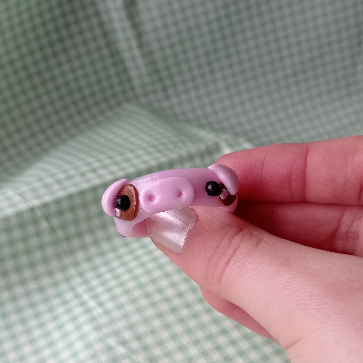 Handmade Polymer Clay Pig Ring Chunky Pig Animal Ring With Gloss