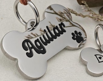 Bone Pet ID Tag for Dogs and Cats, Deep Engraved Enamel Filled, Scratch Resistant Stainless Steel Dog Tag, Double Sided