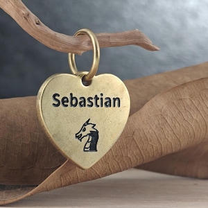 Médaille pour chien en forme de coeur personnalisée - Collier d'identification d'animal de compagnie gravé en profondeur, Cadeau personnalisé pour les amoureux des chiens et des chats, Cuivre rustique, Cadeau prénom personnalisé pour chat