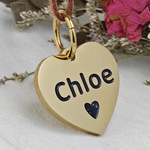 Médaille d'identification personnalisée en forme de coeur en émail cuit au four, garantie de 10 ans, médaille fabriquée à la main en acier inoxydable pour chiens et chats