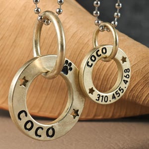 Médaille à anneau personnalisée pour chien - Collier d'identification pour animal de compagnie à gravure profonde, Médaille personnalisée pour chats et chiots, Médailles en métal au design rustique en cuivre, Pendentif rond