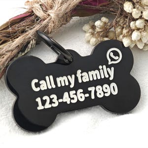 Médaille pour chien personnalisée gravée avec nom et numéro de téléphone, Médaille d'identification noire personnalisée pour animal de compagnie, Médaille d'identité pour animal de compagnie de haute qualité, Médaille pour chien en forme d'os