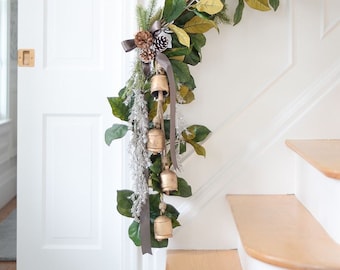 Bellsvilla Cow Bells For Home Garden & Christmas Hanging Decor 4 Rusted Bells on 1 Jute Rope Cluster For Wall Door Garden Hanging Decor