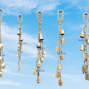 Bellsvilla Garland Witch Protection Bells Door & Garden Hanger With Indian Iron Tiny rustic bells on Sisal Hemp Jute Rope Christmas Hangings