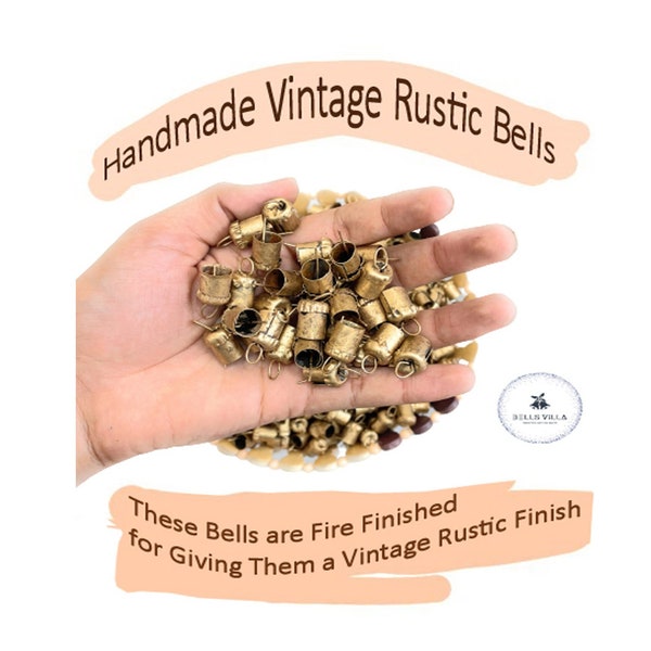 Bellsvilla Little Tin Harmony Vintage Cow Bells Pack of 50 Pieces Handmade Rustic & Rough Hanging Little Bells For Christmas/Gifts/Decor