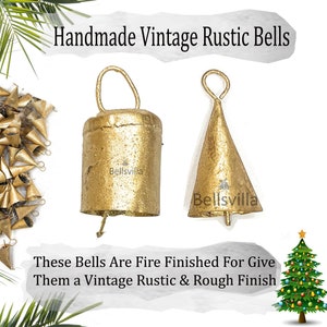 Bellsvilla Metal Round & Cone Bells Handmade For Christmas, Noah, Witch, Lucky, Door Protection, Hanging on Jute Rope Decor Bells
