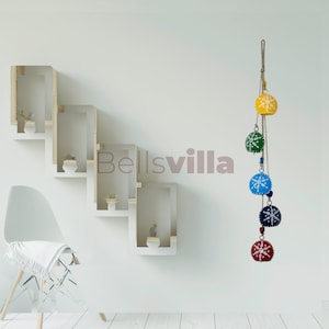 Bellsvilla Metal 5 Big Tomato Multicoloured Bells String Handicrafts for Christmas Home/Garden & Hanging Decor 5 Bell on 1 Rope Cluster Bell
