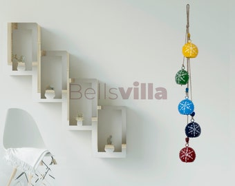 Bellsvilla Metal 5 Big Tomato Multicoloured Bells String Handicrafts for Christmas Home/Garden & Hanging Decor 5 Bell on 1 Rope Cluster Bell