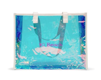 Holographic Beach Tote Bag | Iridescent PVC, Water Resistant