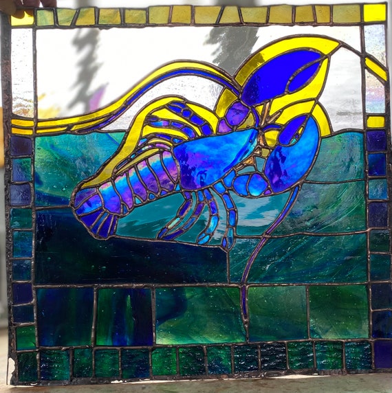 Blue lobster photo stained glass