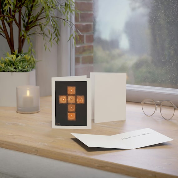 Votive Candle Cross Folded Greeting Cards (1, 10, 30, and 50pcs)