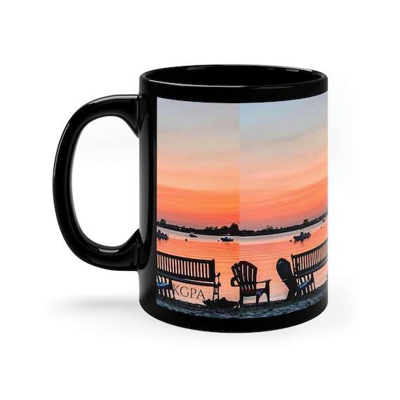 Mug, Beach chairs at Sunset 11oz Black Mug