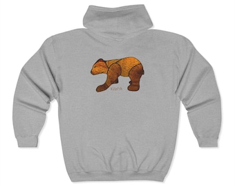 Cozy Bear Graphic Zip Hoodie | Unisex Fleece Sweatshirt