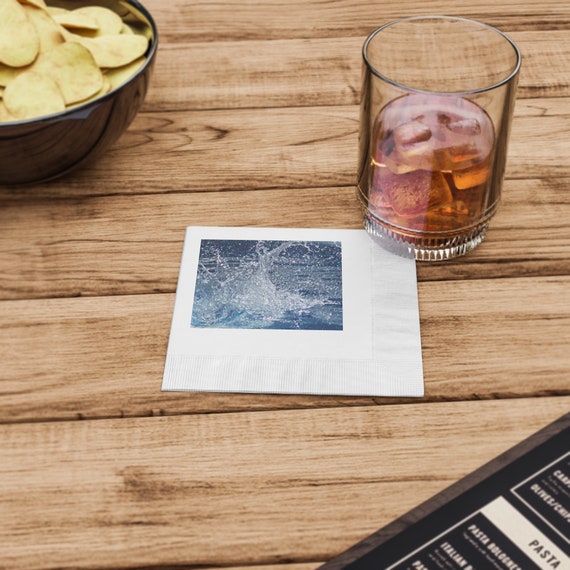 White Coined Napkins. Pool splash.