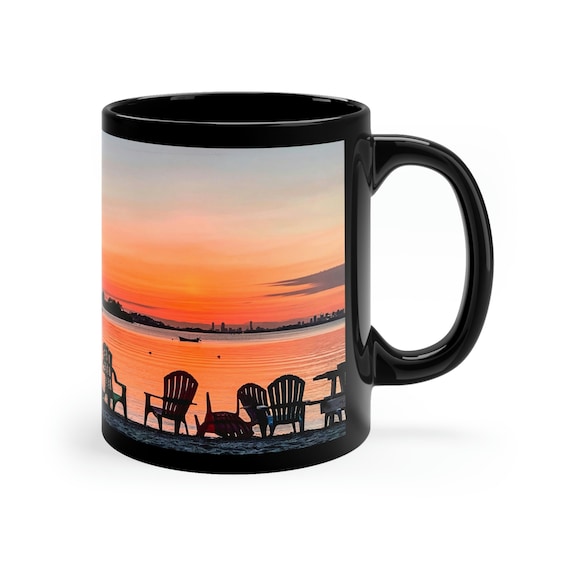 Mug, Beach chairs at Sunset 11oz Black Mug