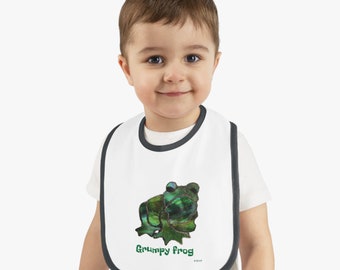 Baby Contrast Trim Jersey Bib. Grumpy frog.