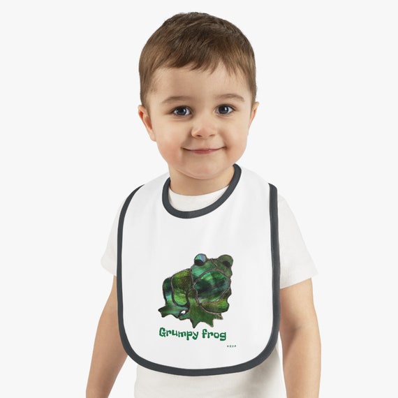 Baby Contrast Trim Jersey Bib. Grumpy frog.