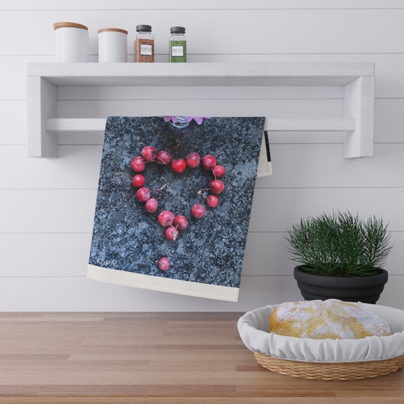 Kitchen Towel. Crabapple heart.