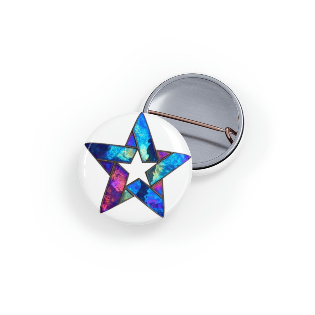 Blue Star Round Pin, Magnetic Metal Backing - Etsy