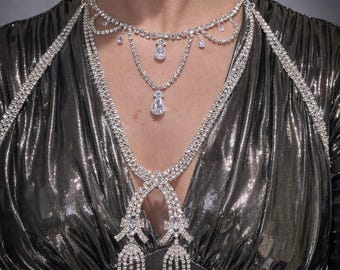 Marie Antoinette Queen Necklace: Silver-Plated Crystal Baroque Rococo Bridgerton Jewelry Collier de la Reine