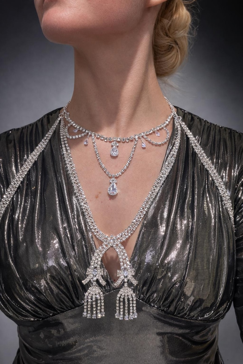 Marie Antoinette Queen Necklace: Silver-Plated Crystal Baroque Rococo Bridgerton Jewelry Collier de la Reine image 1