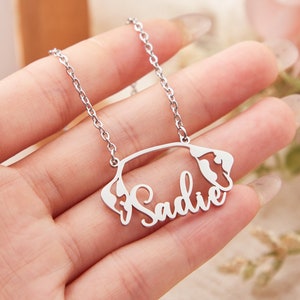 Dog Ear Name Necklace, Personalized Pet Name Necklace, Custom Gold Name Necklace with Pet Ear,Dog Memorial Gift, Christmas Gift for her