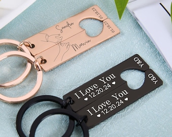 Personalisierte 2 Stück passende Paar Schlüsselanhänger Paar Schlüsselbund Set Benutzerdefinierte Herz Schlüsselbund Geschenk für ihn Valentinstag Geschenk für Freund / Mann