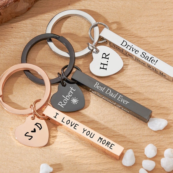 Drive Safe Keychain Personalized Keychain Metal Keyring Bar Keychain Customizable Couple Key Chain Anniversary Gift for Dad New Driver Gifts