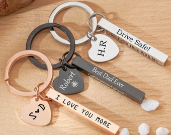 Drive Safe Keychain Personalized Keychain Metal Keyring Bar Keychain Customizable Couple Key Chain Anniversary Gift for Dad New Driver Gifts