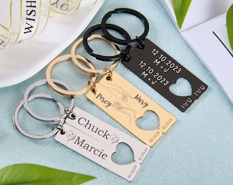 Couple Keychain Set Heart,Engraved Keychain,Custom Keychain,Personalised 2 Pcs Matching Couple Keyring,Gifts for Him Her,Valentine's Gifts