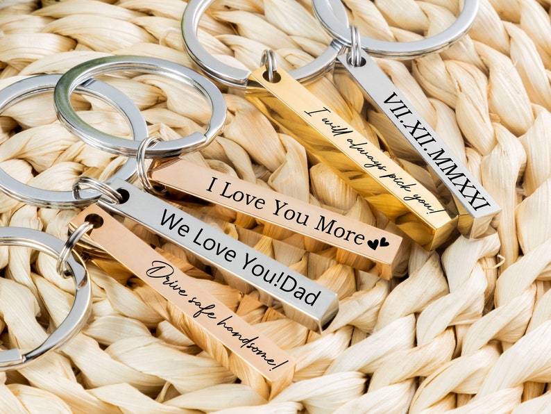 Personalized Keychain,4 Sided Bar Keycahin,Custom Name key ring,Personalized Gift for Him,Engraved Keychain,Custom Key Chain,Groomsman Gifts image 4